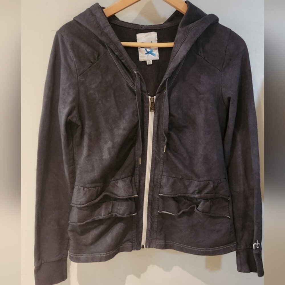 Orb 100% Cotton, 50% Is Organic, Frilled‎ Distressed Zipped Sweater M/L